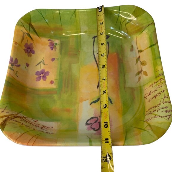 Square Melamine Serving Plate Floral Vase Green Purple Beach House Pic-nic 11" - Picture 3 of 5